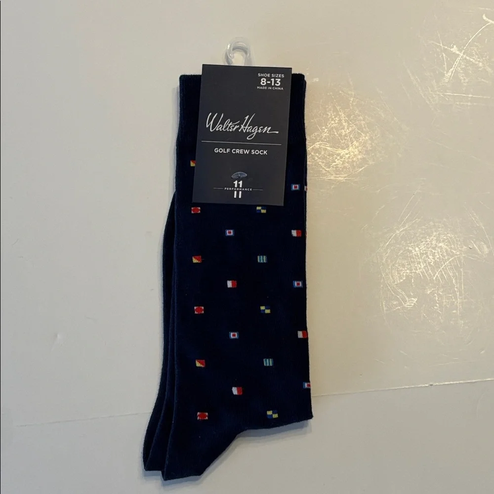 Walter Hagen Men's Novelty Blue Nautical Flags Golf Crew Socks